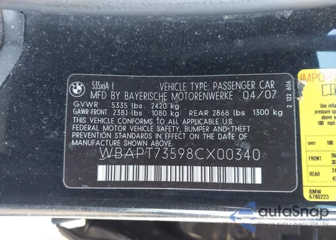 2008 BMW 535Xi z USA, uszkodzony, nr VIN WBAPT73598CX00340